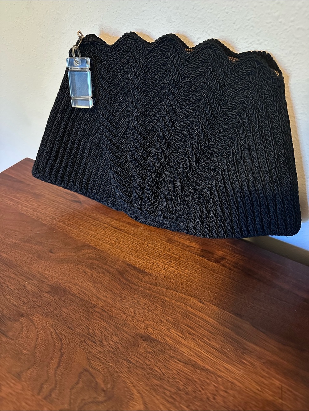 Vintage 1940s Black Knit Chevron Clutch